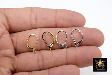 Gold Smooth Lever back Ear Ring Parts, 2 Pc Silver and Gold Huggie Wire Findings #2621, Open Loops 9.5 x 17 mm